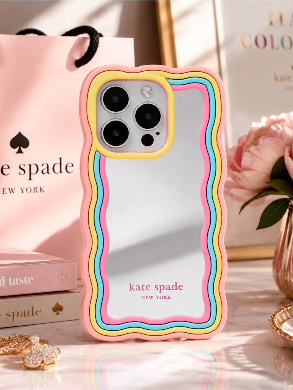 Kate Spade New York Rainbow Silicone Mirrored iPhone 15 Pro Case